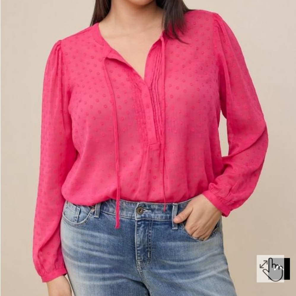 NWOT New Torrid Chiffon Clip Dot Peasant Blouse Top Size 3X